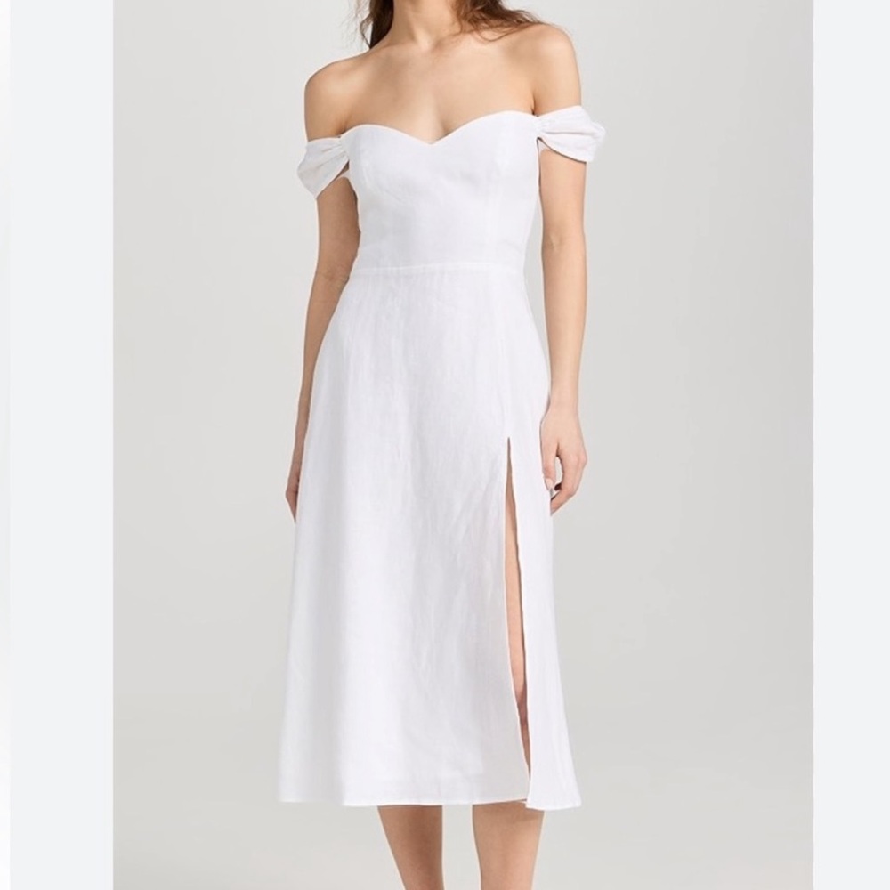 Reformation Bridgton Midi Linen Dress White, SIZE 12 1114
